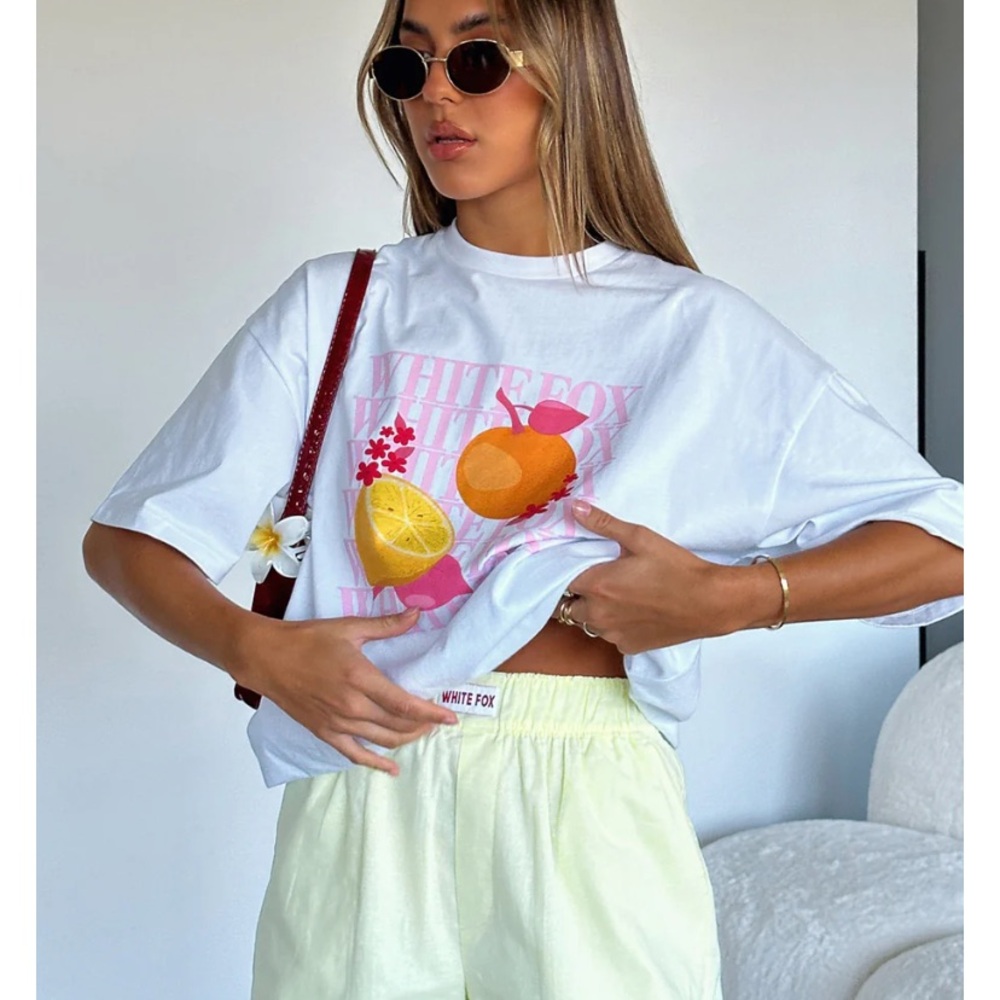 White Fox Boutique White Tee with Fruit Print
